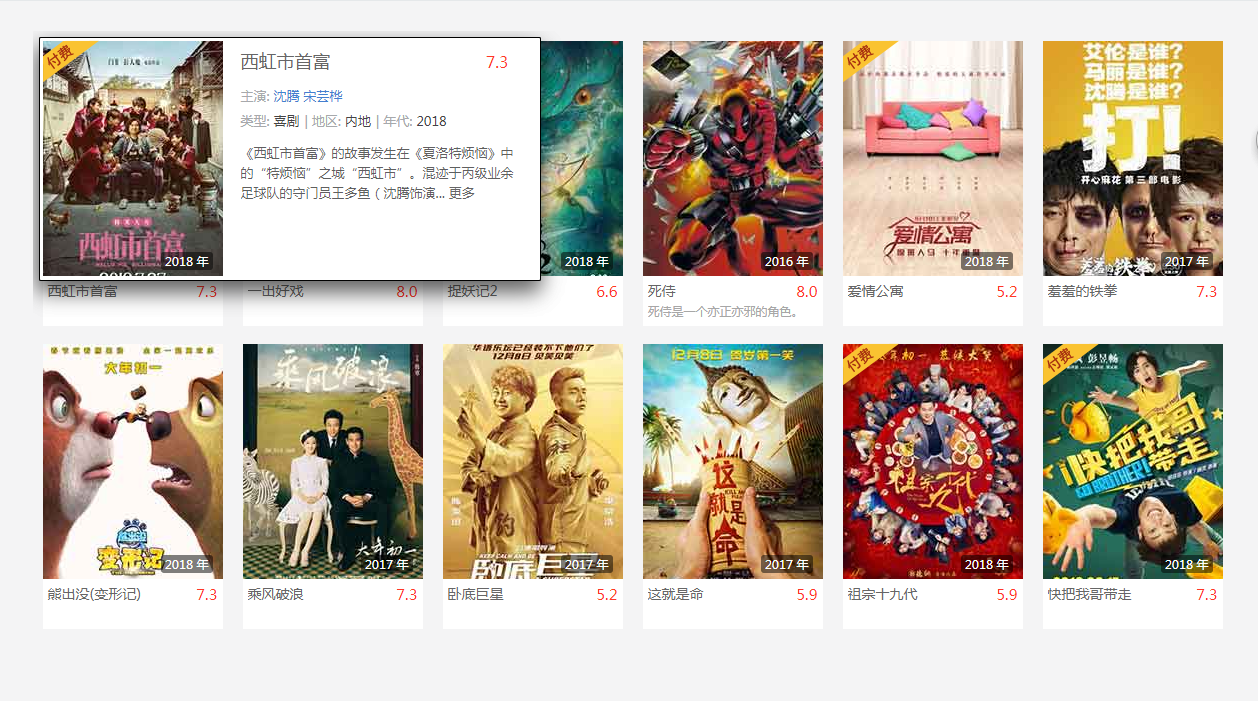 CSS DIV鼠标悬停电影详情展示特效